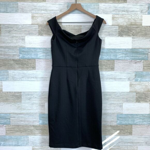 WHBM Instantly Slimming Sheath Dress Black Off The Shoulder Stretch Womens 8 - Picture 3 of 7